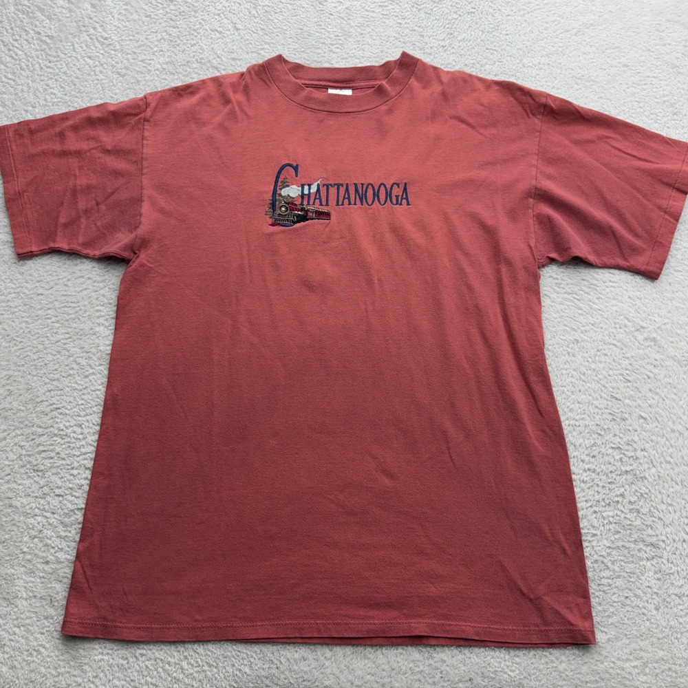 Vintage Desert Heat Chattanooga Train Embroidered T-Shirt Men XL Red Made in USA